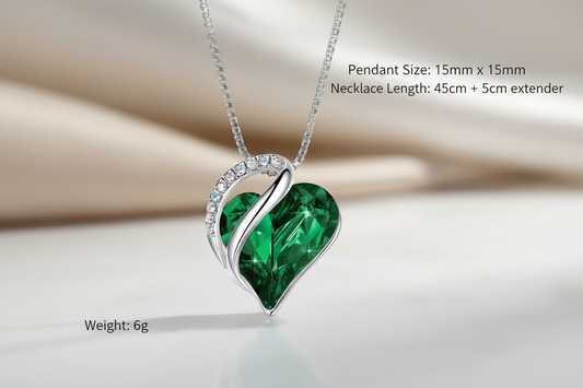 Silver Plated Infinity Love Heart Pendant With Birthstone Crystals Jewelry Gifts for Wife Necklaces for Women (Emerald Green)