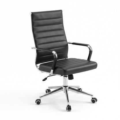 Artiss Conference Office Chair Swivel Computer Chair High Back Ribbed PU Leather Black
