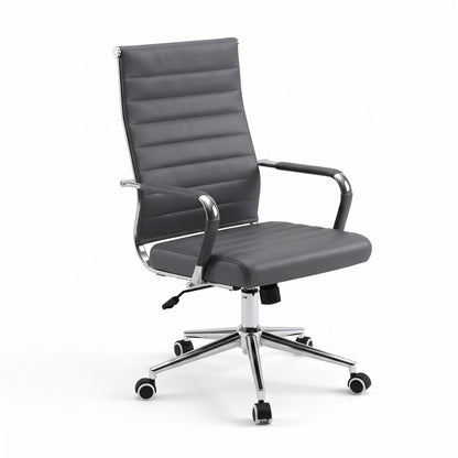 Artiss Conference Office Chair Swivel Computer Chair High Back Ribbed PU Leather Grey