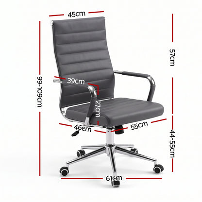 Artiss Conference Office Chair Swivel Computer Chair High Back Ribbed PU Leather Grey