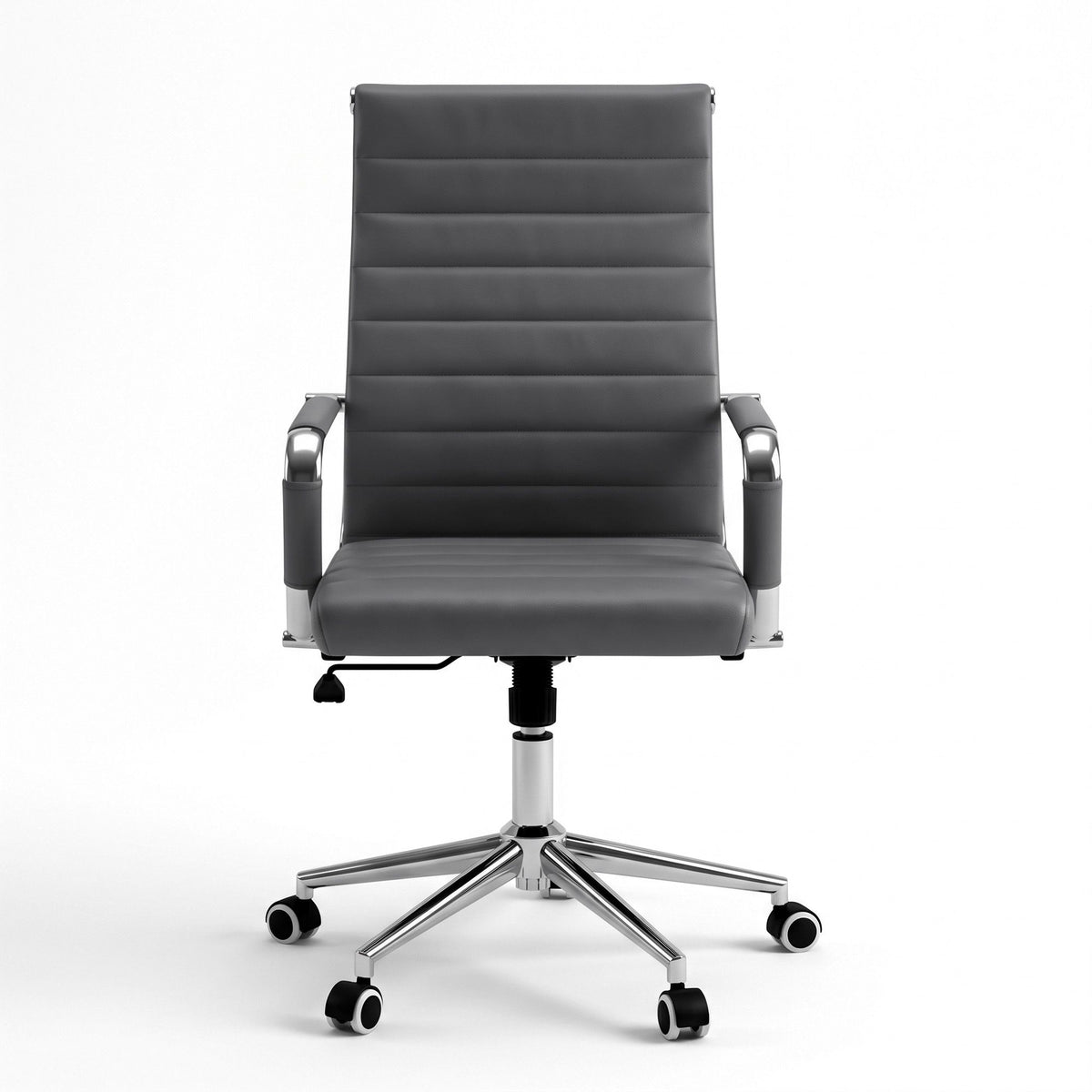 Artiss Conference Office Chair Swivel Computer Chair High Back Ribbed PU Leather Grey
