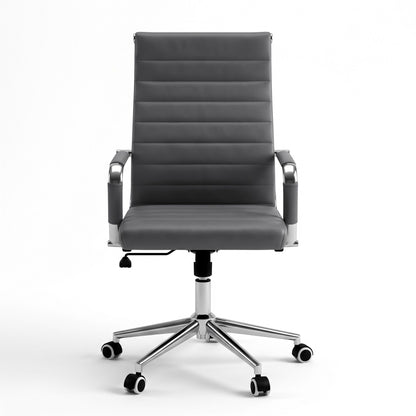 Artiss Conference Office Chair Swivel Computer Chair High Back Ribbed PU Leather Grey