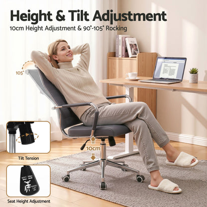 Artiss Conference Office Chair Swivel Computer Chair High Back Ribbed PU Leather Grey