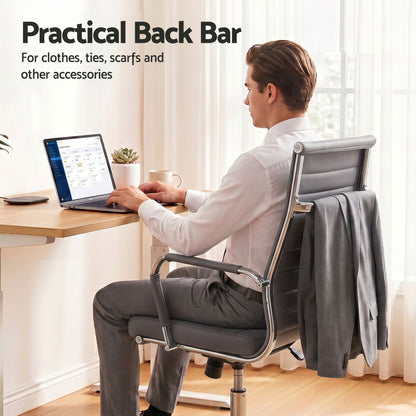 Artiss Conference Office Chair Swivel Computer Chair High Back Ribbed PU Leather Grey