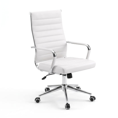 Artiss Conference Office Chair Swivel Computer Chair High Back Ribbed PU Leather White