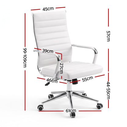 Artiss Conference Office Chair Swivel Computer Chair High Back Ribbed PU Leather White