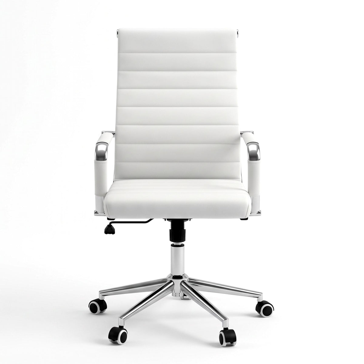 Artiss Conference Office Chair Swivel Computer Chair High Back Ribbed PU Leather White