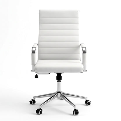 Artiss Conference Office Chair Swivel Computer Chair High Back Ribbed PU Leather White