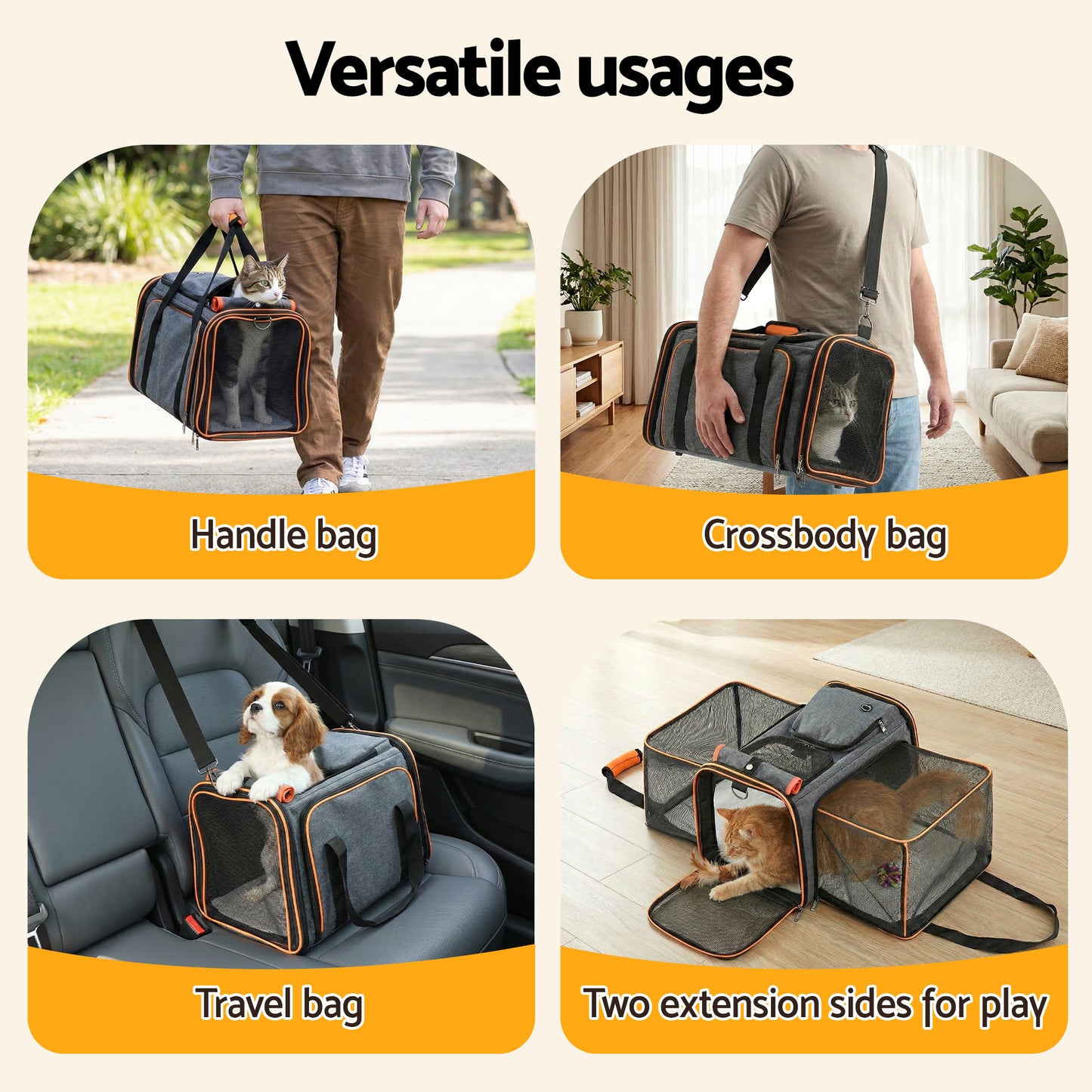 i.Pet Pet Carrier Bag Foldable Expandable Dog Cat Travel Cage Portable Car Kennel