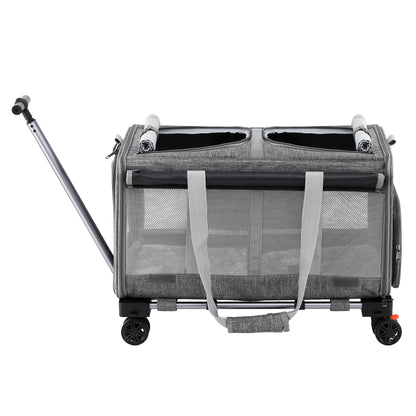 i.Pet Pet Carrier Swivel Wheels Foldable Cat Dog Trolley Stroller Travel Bag Grey