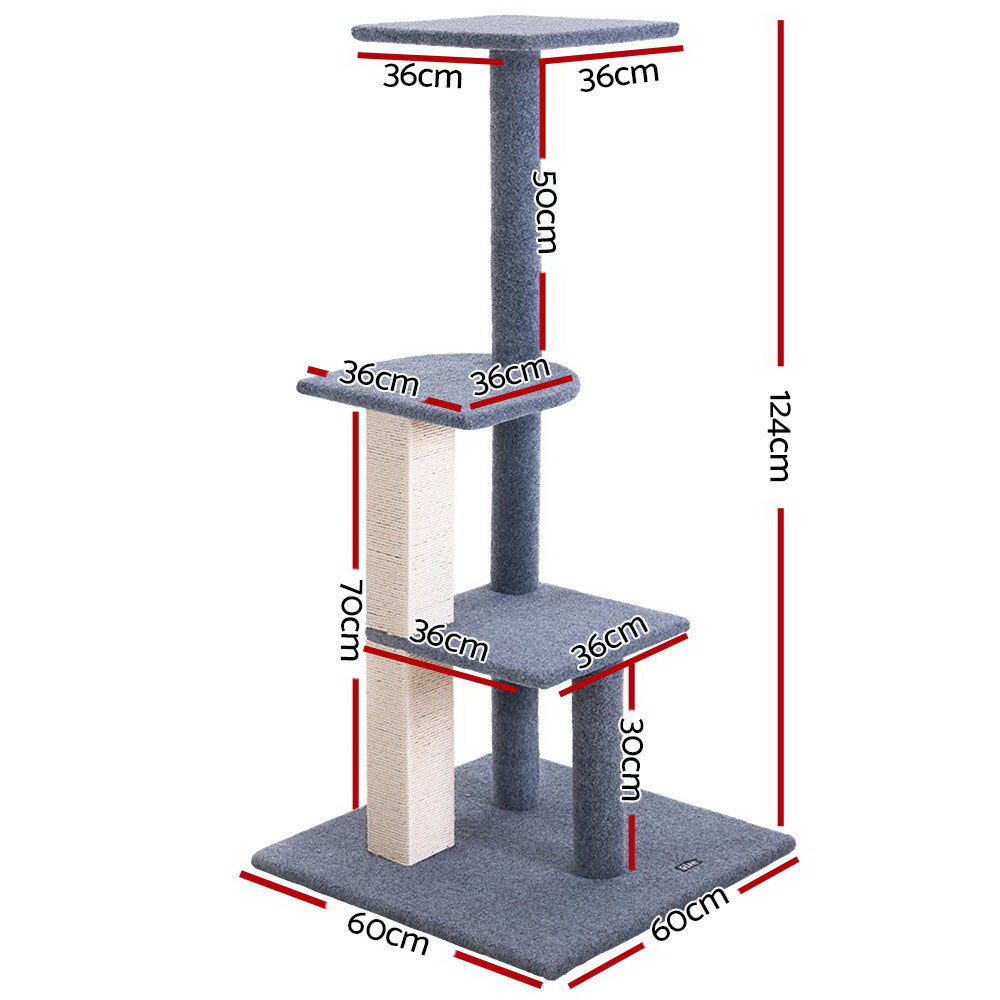 i.Pet Cat Tree 124cm Scratching Post Tower Scratcher Trees Wood Condo Board