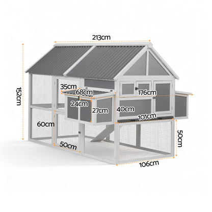 i.Pet Chicken Coop Large Outdoor Rabbit Hutch Chook House Hatch Box With Run Grey White