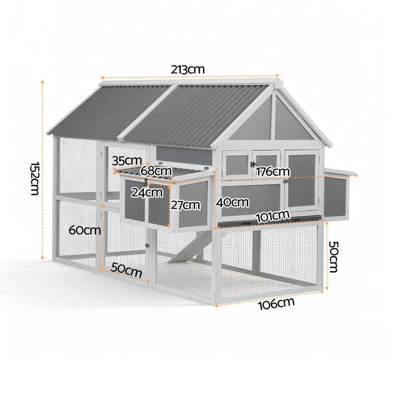 i.Pet Chicken Coop Large Outdoor Rabbit Hutch Chook House Hatch Box With Run Grey White