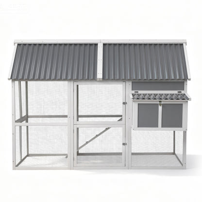 i.Pet Chicken Coop Large Outdoor Rabbit Hutch Chook House Hatch Box With Run Grey White