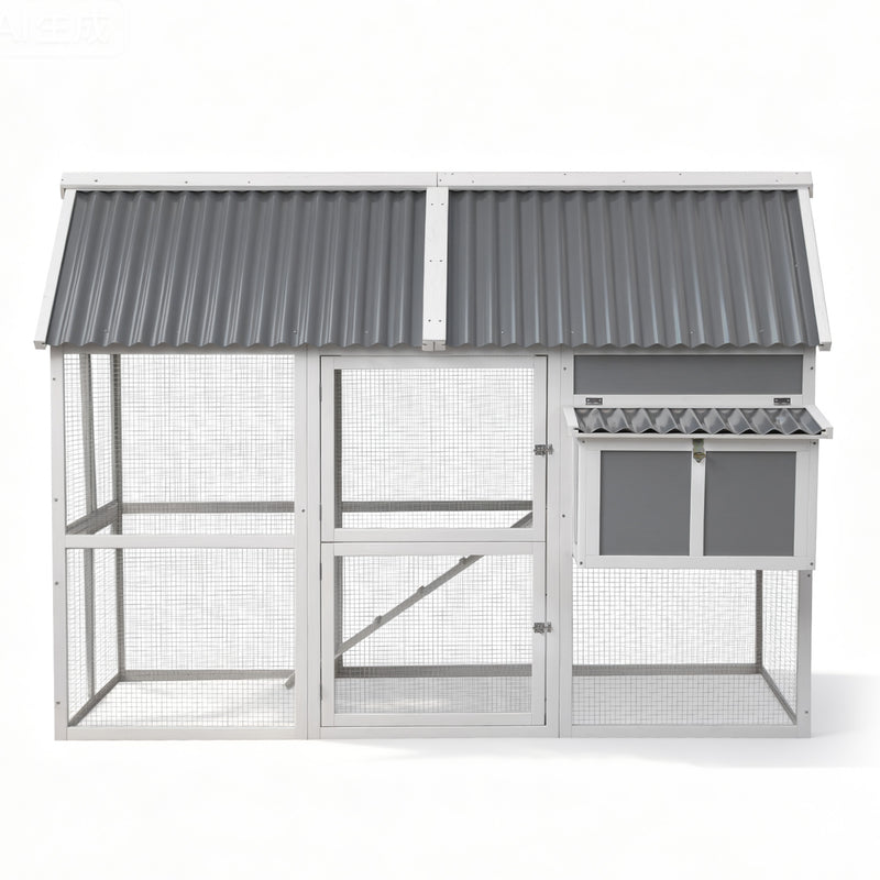 i.Pet Chicken Coop Large Outdoor Rabbit Hutch Chook House Hatch Box With Run Grey White