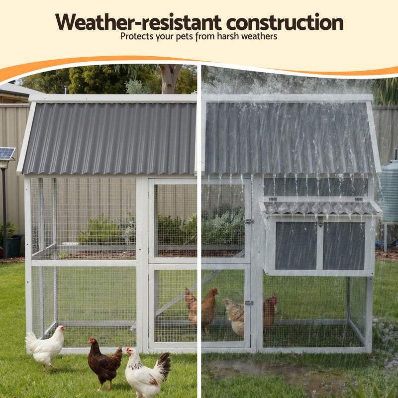 i.Pet Chicken Coop Large Outdoor Rabbit Hutch Chook House Hatch Box With Run Grey White