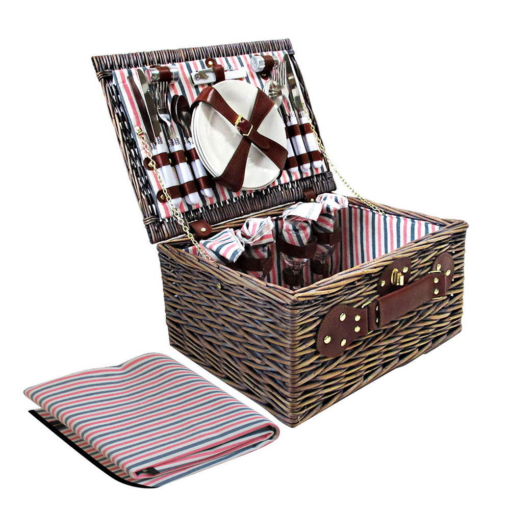 Alfresco 4 Person Picnic Basket Set Insulated Blanket Bag