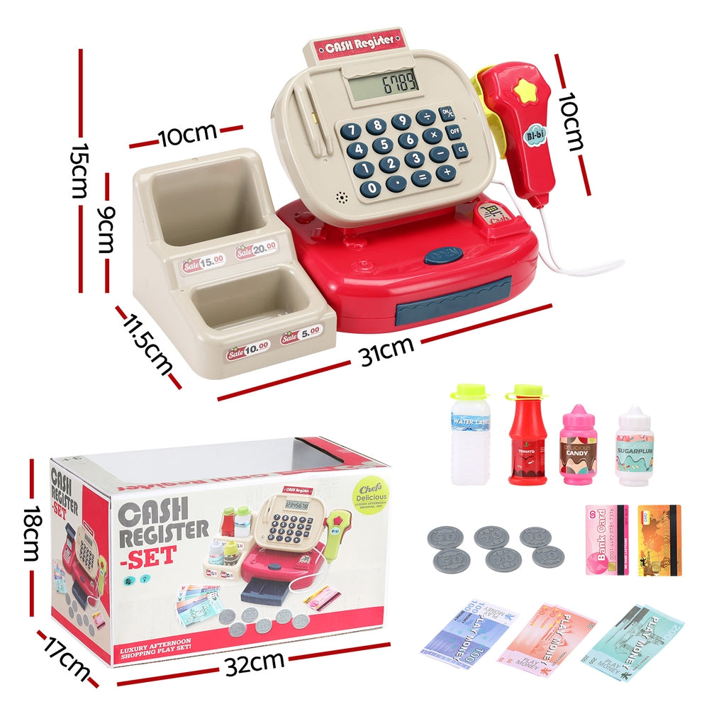 Keezi Kids Cash Register Calculator Pretend Play Shops Money Checkout Toys Set