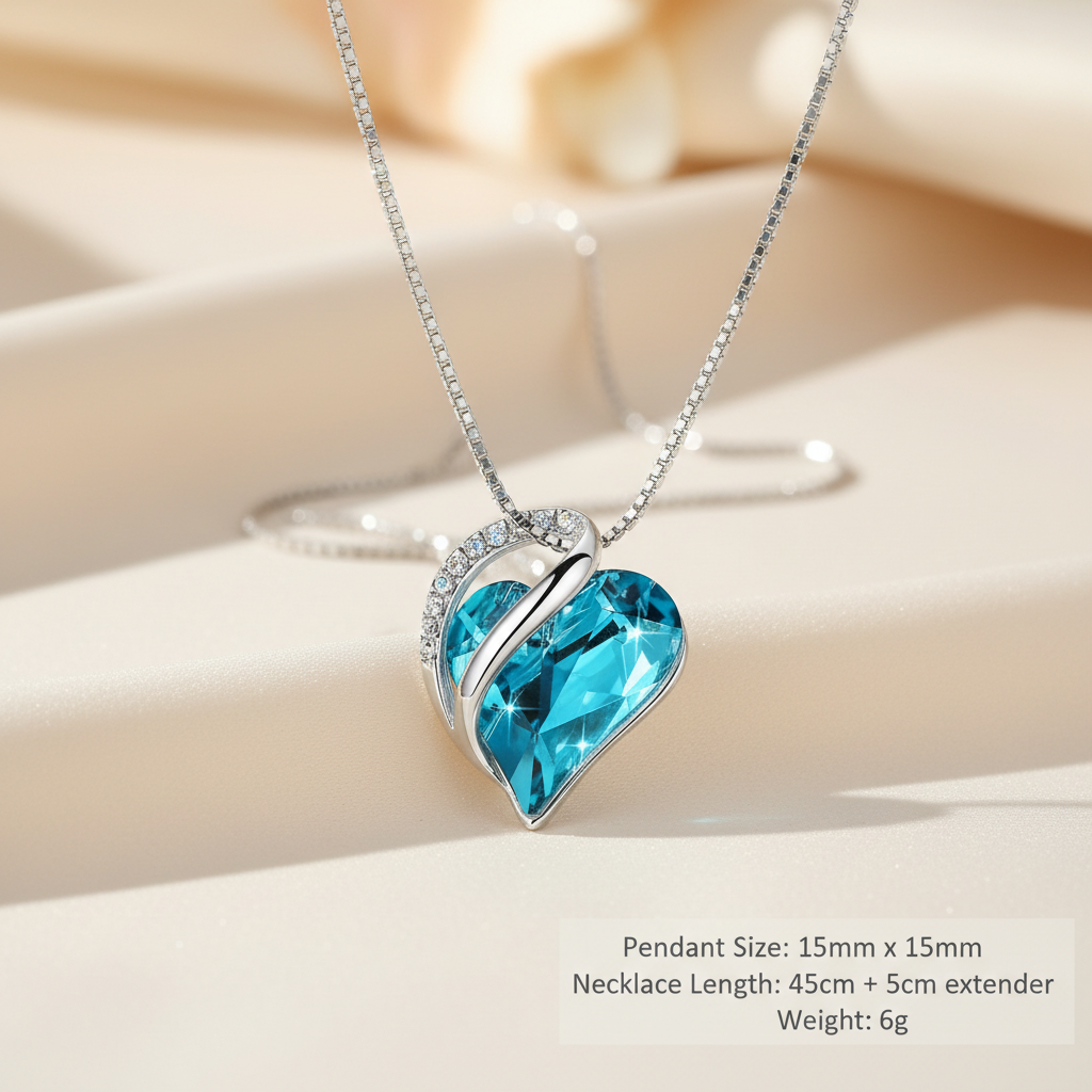 Silver Plated Infinity Love Heart Pendant With Birthstone Crystals Jewelry Gifts for Wife Necklaces for Women (Turquoise Blue)