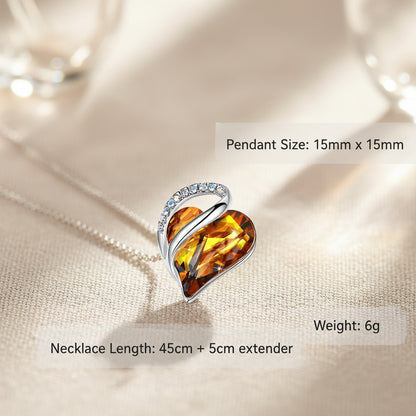 Silver Plated Infinity Love Heart Pendant With Birthstone Crystals Jewelry Gifts for Wife Necklaces for Women (Light Orange)