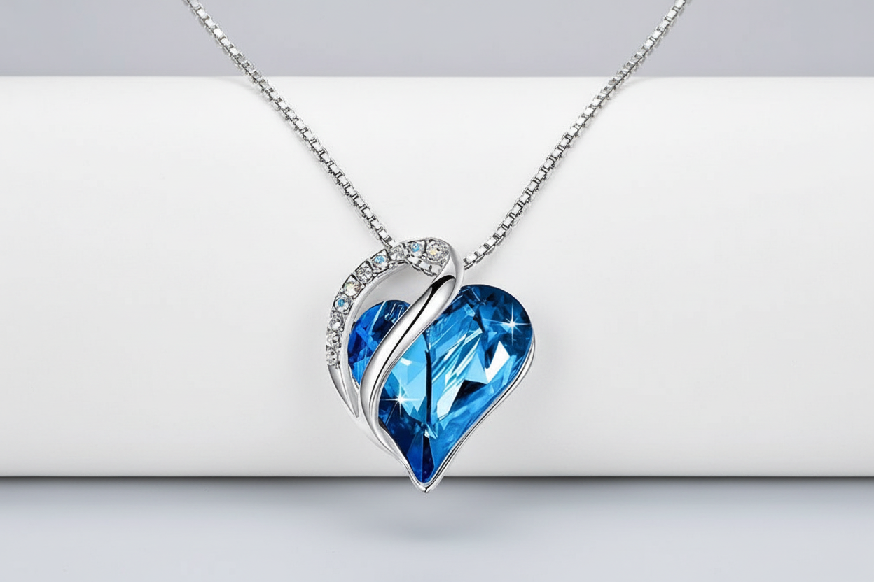 Silver Plated Infinity Love Heart Pendant With Birthstone Crystals Jewelry Gifts for Wife Necklaces for Women (Dark Blue)