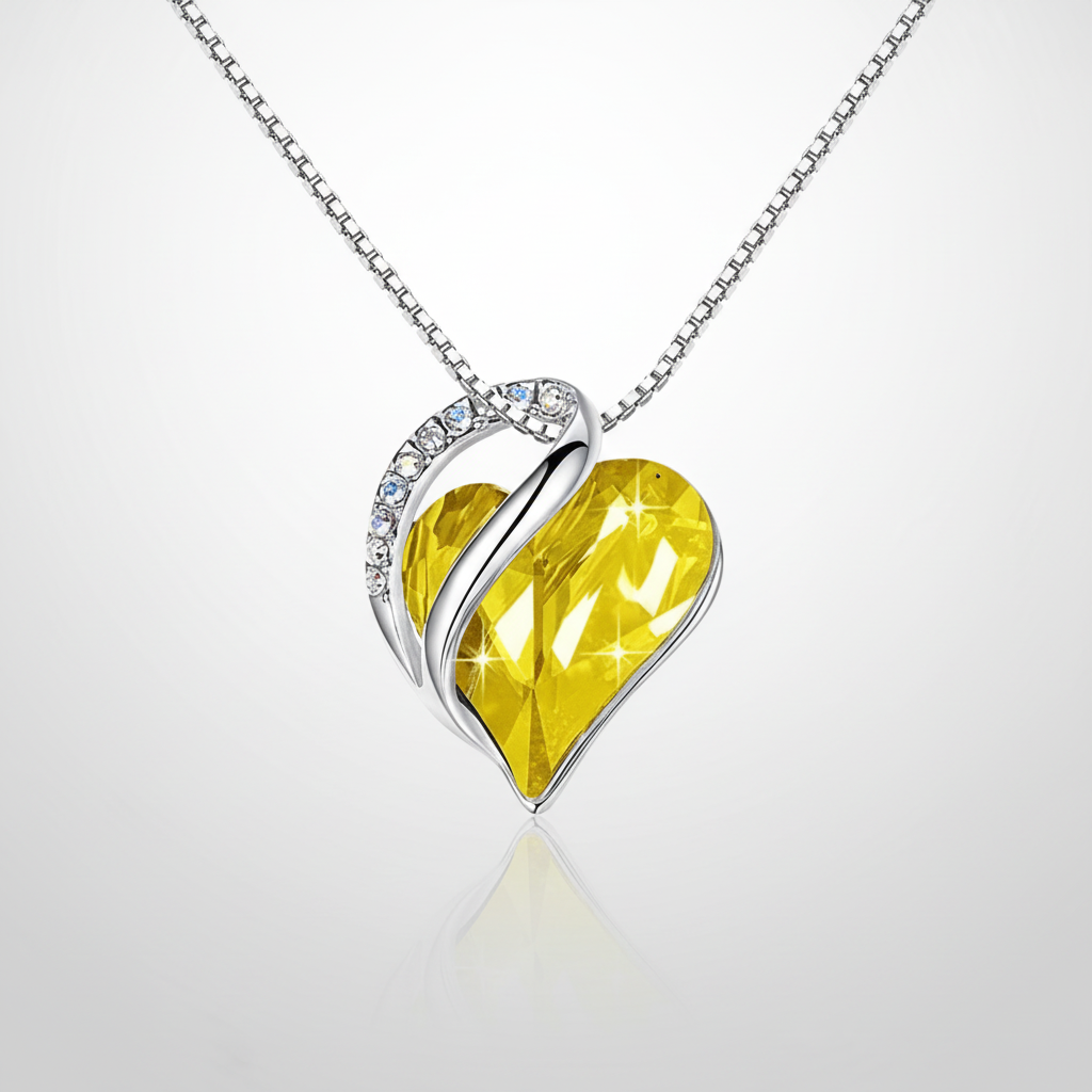 Silver Plated Infinity Love Heart Pendant With Birthstone Crystals Jewelry Gifts for Wife Necklaces for Women (Light Yellow Greenish Yellow)