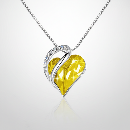 Silver Plated Infinity Love Heart Pendant With Birthstone Crystals Jewelry Gifts for Wife Necklaces for Women (Light Yellow Greenish Yellow)