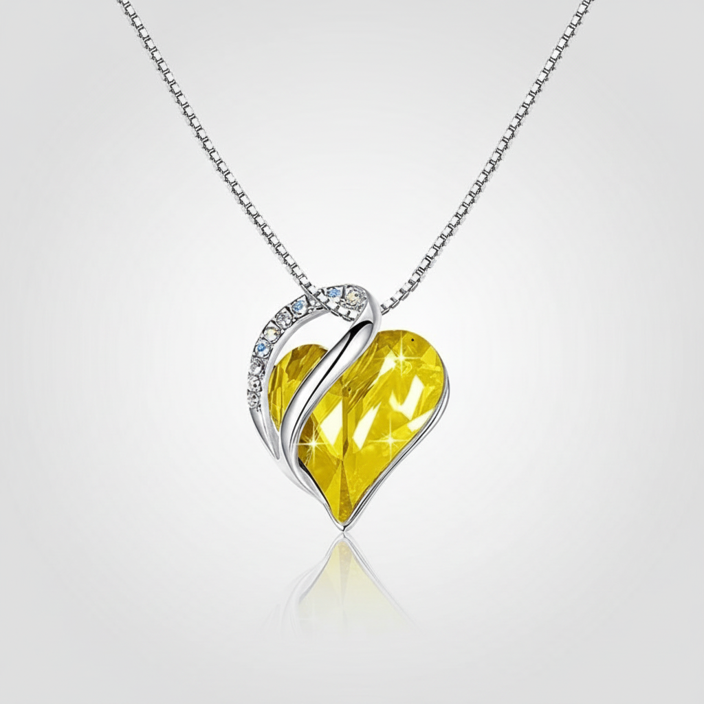 Silver Plated Infinity Love Heart Pendant With Birthstone Crystals Jewelry Gifts for Wife Necklaces for Women (Light Yellow Greenish Yellow)