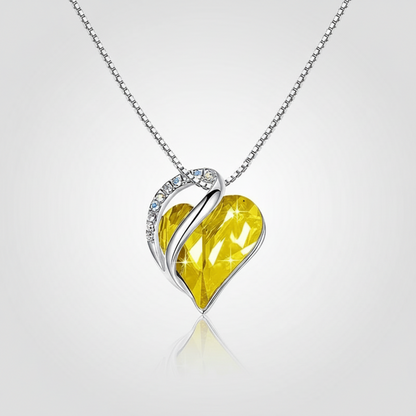 Silver Plated Infinity Love Heart Pendant With Birthstone Crystals Jewelry Gifts for Wife Necklaces for Women (Light Yellow Greenish Yellow)