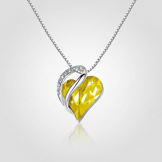 Silver Plated Infinity Love Heart Pendant With Birthstone Crystals Jewelry Gifts for Wife Necklaces for Women (Light Yellow Greenish Yellow)