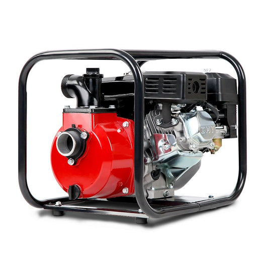Giantz Petrol Water Pump 7HP Max, 2" High Flow 4-Stroke Engine Transfer Fire Fighting Pumps Rain Tank Oil Irrigation Garden Farm Pond Outdoor Irrigations, w Hose Fittings Inlet Filter Rubber Feet Red