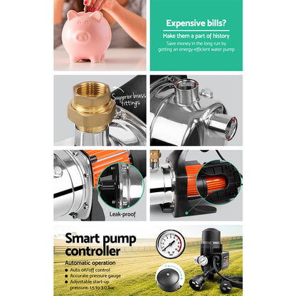 Giantz Garden Water Pump 1500W Max. High Pressure Tank Rain Farm Irrigation Black