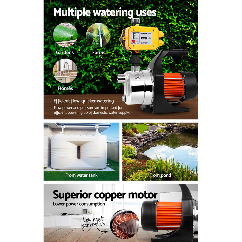 Giantz Garden Water Jet Pump High Pressure 800W Max. Tank Rain Farm Irrigation Yellow