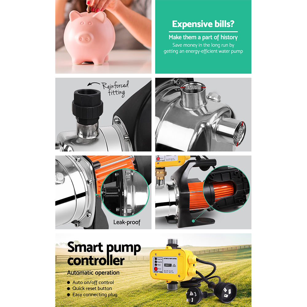 Giantz Garden Water Jet Pump High Pressure 800W Max. Tank Rain Farm Irrigation Yellow