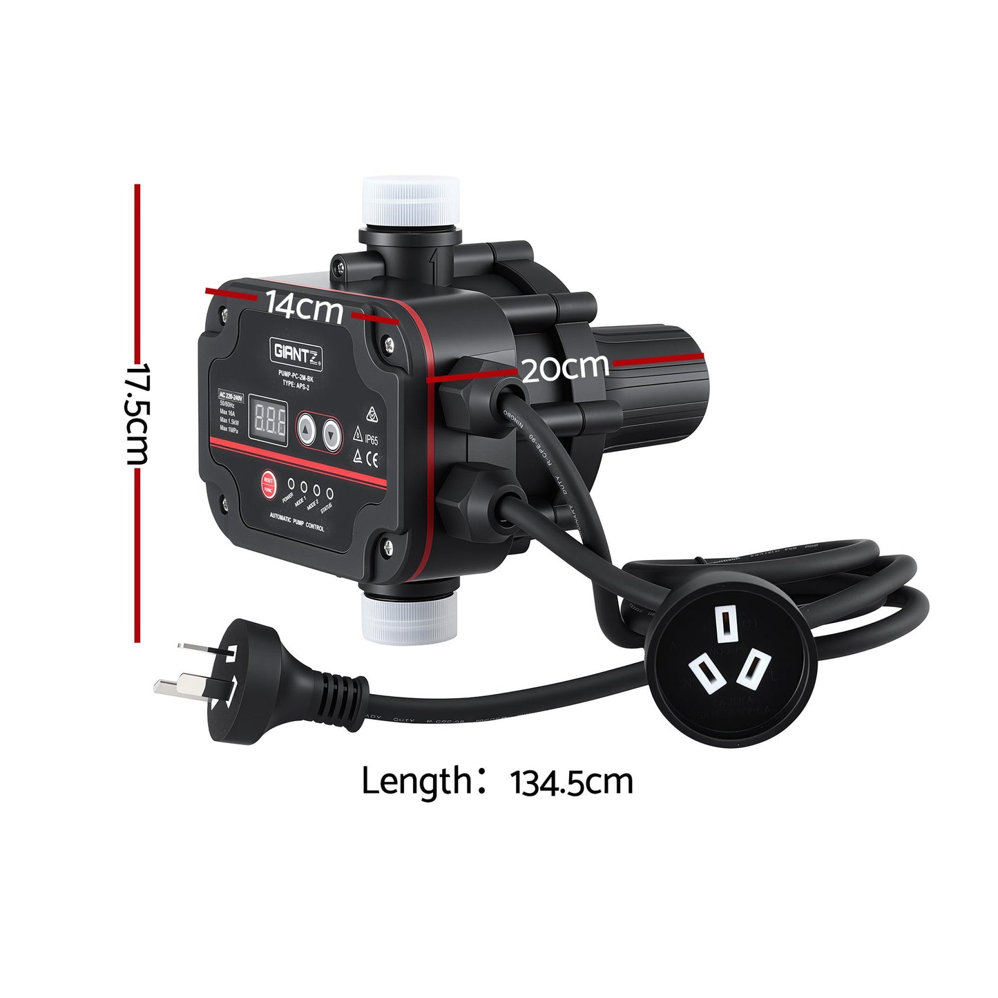 GIANTZ Digital Water Pump Controller 16A 1.5kW Max High Power Pressure Switch Adjustable 10Bar IP65