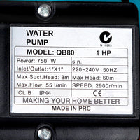 Giantz Peripheral Water Pump Garden Boiler Car Wash Auto Irrigation QB80 Yellow