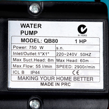 Giantz Peripheral Water Pump Garden Boiler Car Wash Auto Irrigation QB80 Yellow