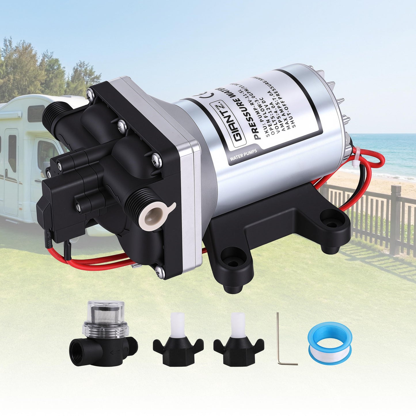 Giantz 12V DC Water Pump 11.3LPM 55PSI Self-Priming RV Marine