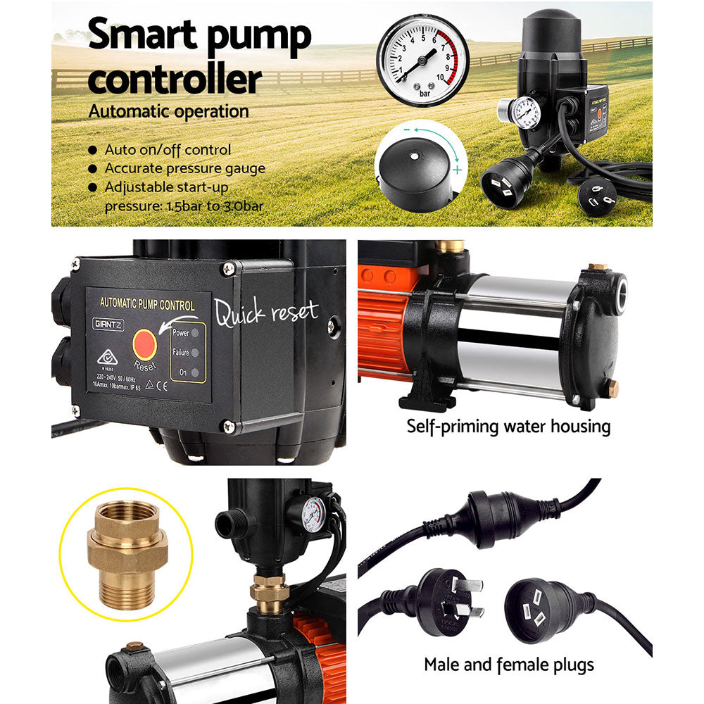 Giantz 1800W Max 5-Stage Garden Water Pump High Pressure Irrigation Booster Pump, Automatic Multi-Stage External Sprinkler Pump for Rainwater Tank Transfer, Home Farm Lawn, Black