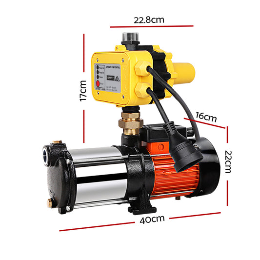 Giantz 1800W Max 5-Stage Garden Water Pump High Pressure Irrigation Booster Pump, Automatic Multi-Stage External Sprinkler Pump for Rainwater Tank Transfer, Home Farm Lawn, Yellow