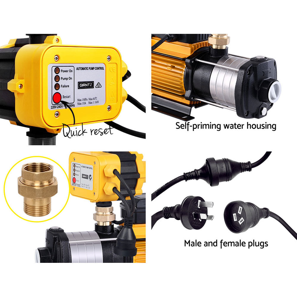 Giantz Garden Water Pump High Pressure 2000W Max 5 Stage Tank Irrigation Transfer Booster Yellow