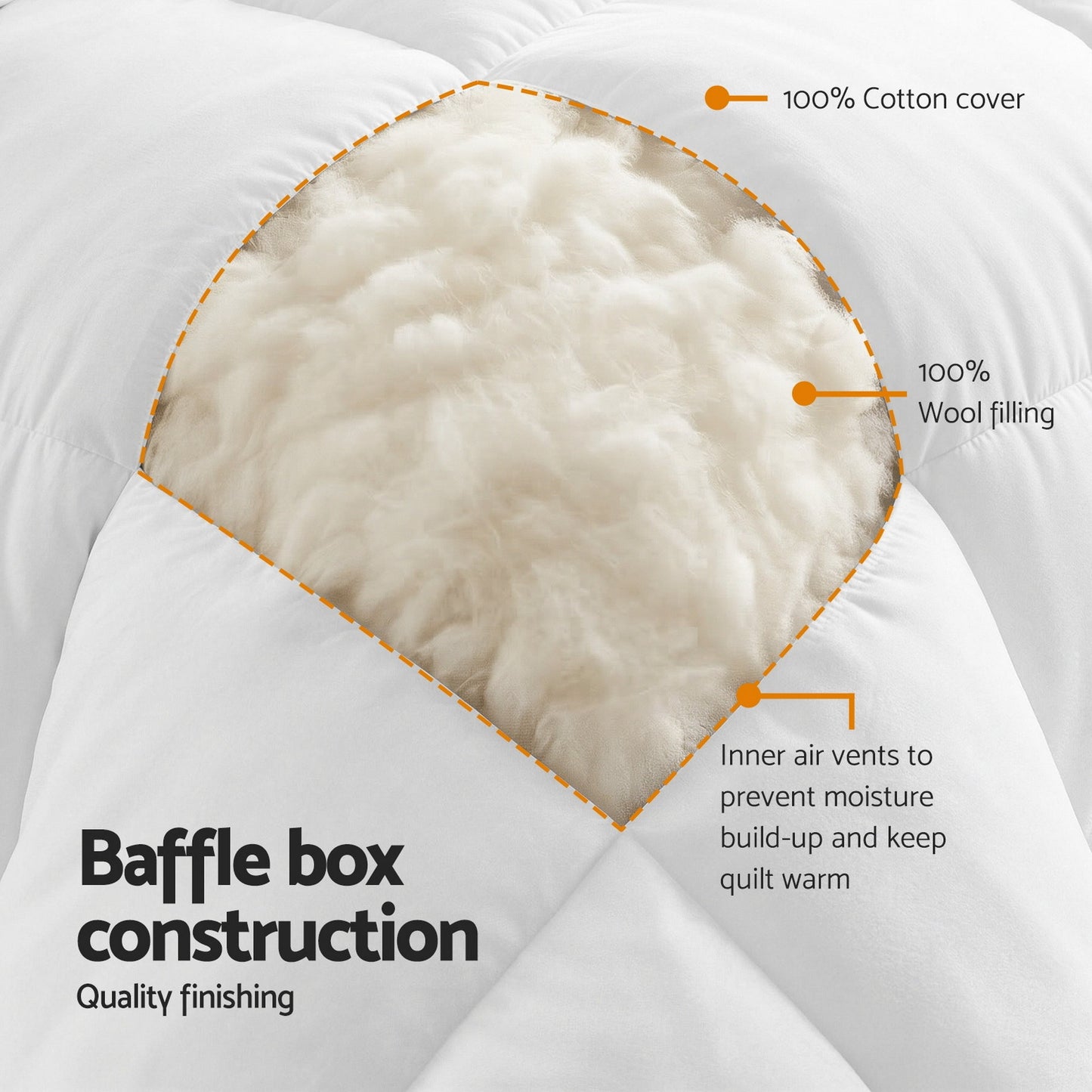 Giselle Bedding Wool Quilt 500GSM Thick Double Winter Doona Baffle Box Construction 100% Wool Filling