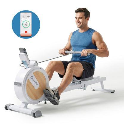 Everfit Rowing Machine for Home Magnetic Rowing Machine App Compatible Quiet Exercise Equipment White