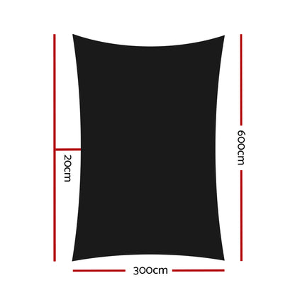 Instahut Shade Sail 3x6m Rectangle 280GSM 98% Black Shade Cloth