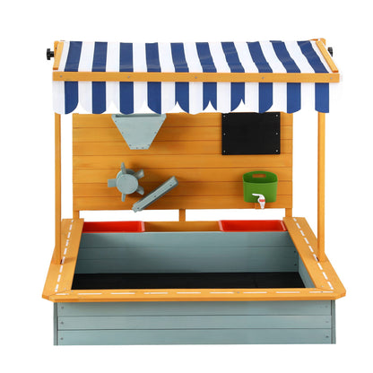 Keezi Kids Sandpit Wooden Canopy Sandbox With Cover Funnel Outdoor Toys 110cm Green