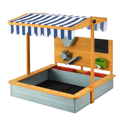 Keezi Kids Sandpit Wooden Canopy Sandbox With Cover Funnel Outdoor Toys 110cm Green