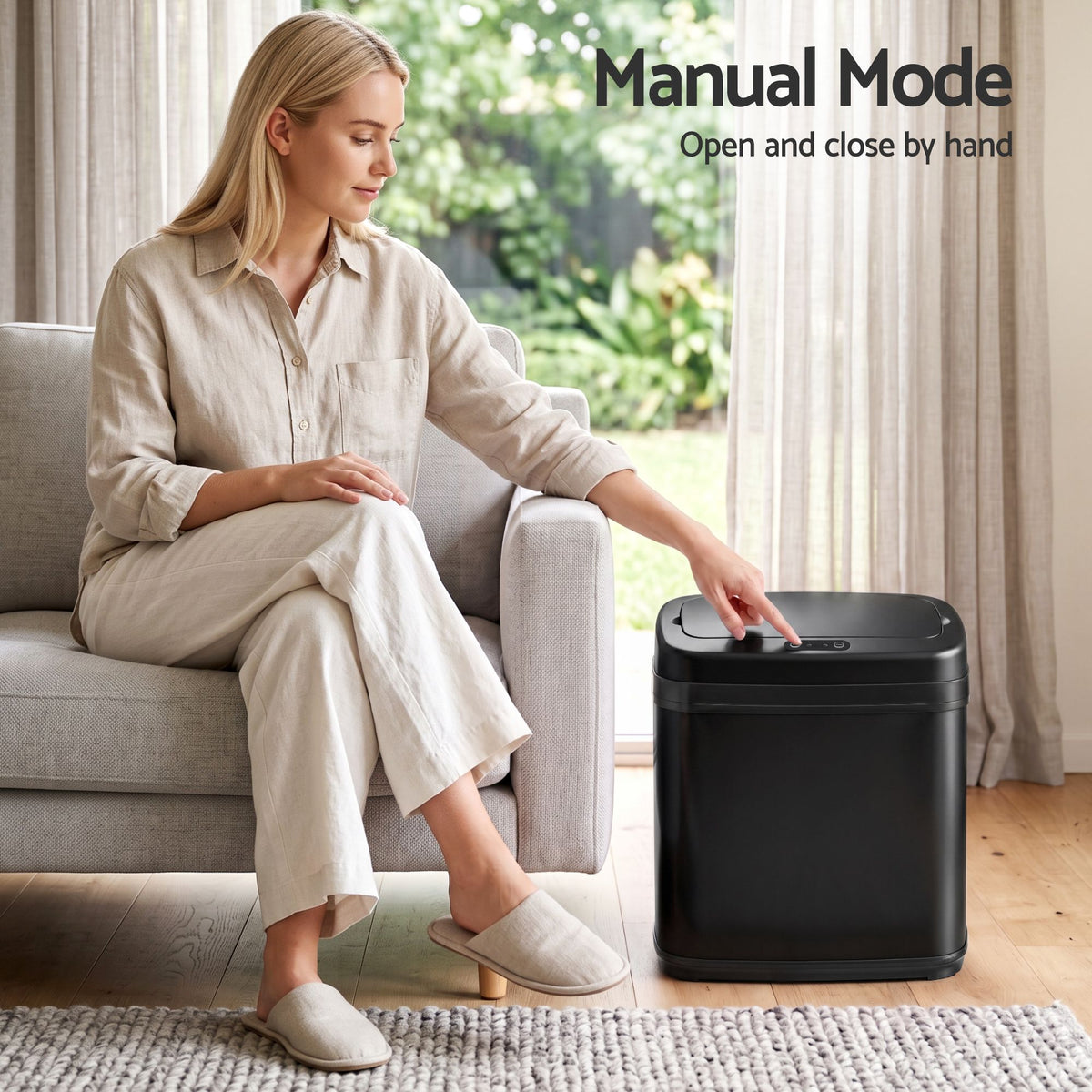 Devanti 15L Motion Sensor Bin Touchless Bins Soft-Close Rubbish Trash Can Black