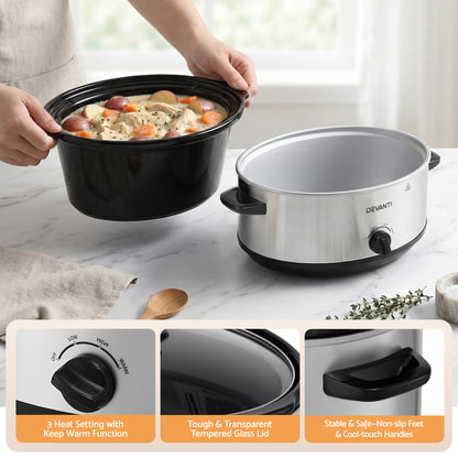 Devanti 6.5L Slow Cooker Electric Multi Cooker with 3 Heat Settings and Keep Warm Function