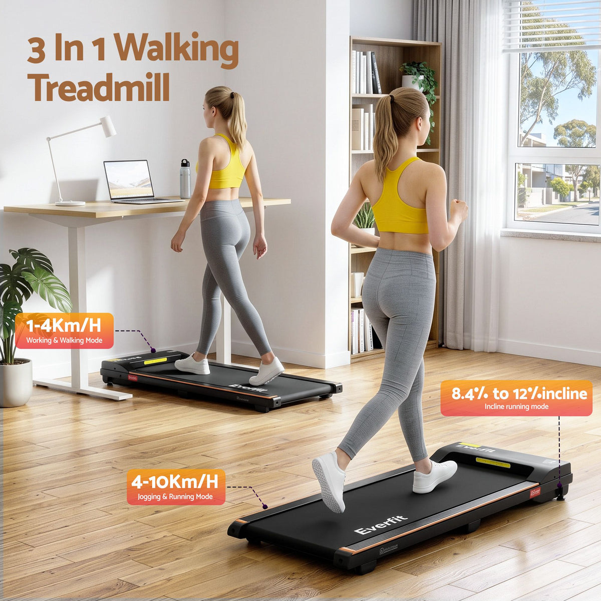 Artiss 100cm Standing Desk Treadmill Motorised Natural Wood