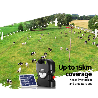 Giantz Fence Energiser 15KM Solar Powered 0.8J Electric